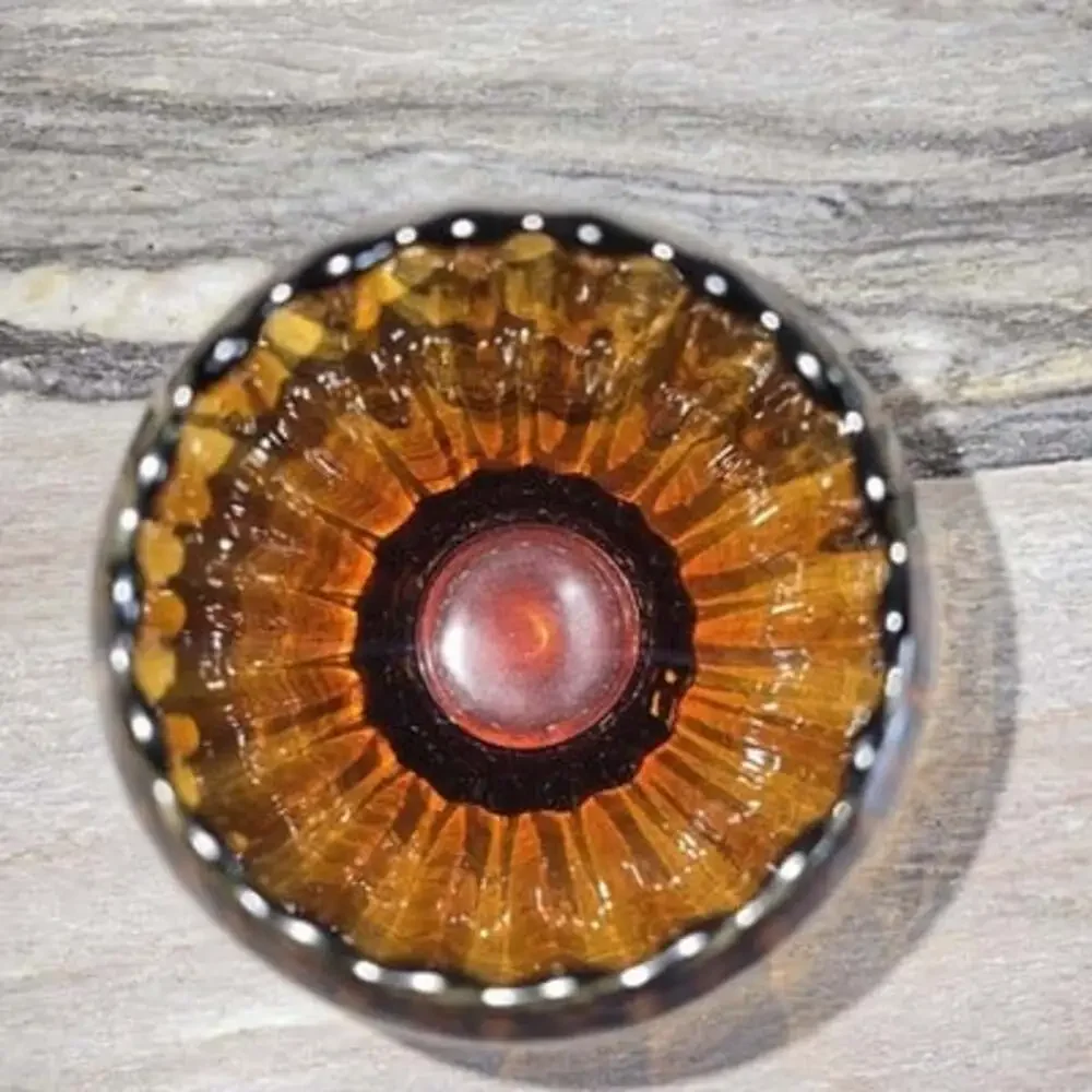 Vintage Italian Art Glass Vase Amber Brown Ribbed Scalloped Rim Made in Italy...